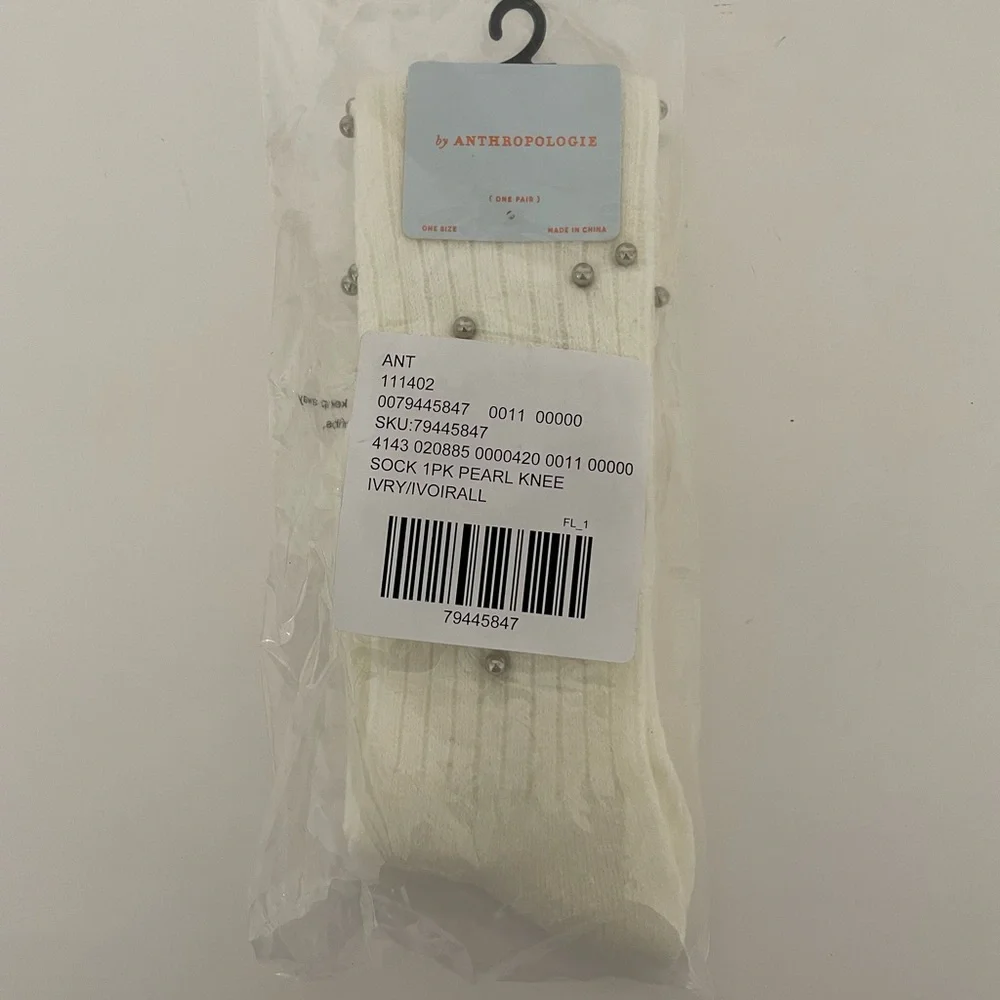 New ANTHTOPOLOGIE Knee-High Pearl Socks Cream Knit One Size Womens